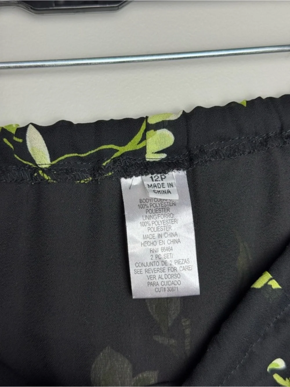 Vintage Black Skirt with Lime Green & White Floral Print